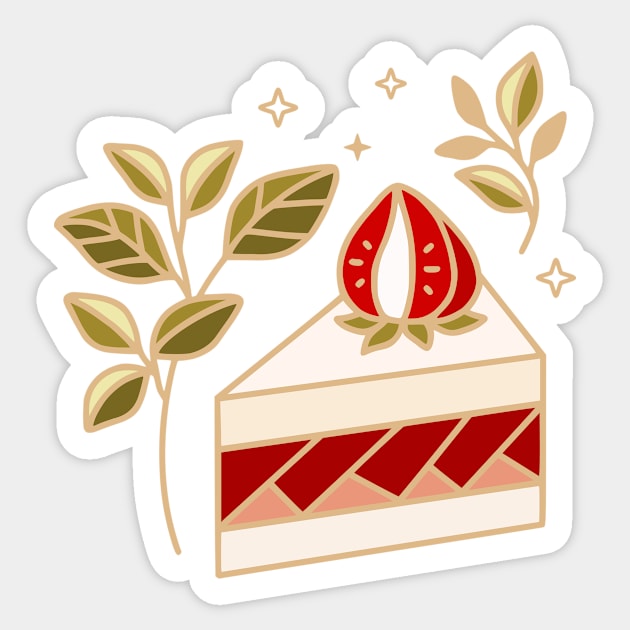 Strawberry cake and leaf branch Sticker by thecolorblooms